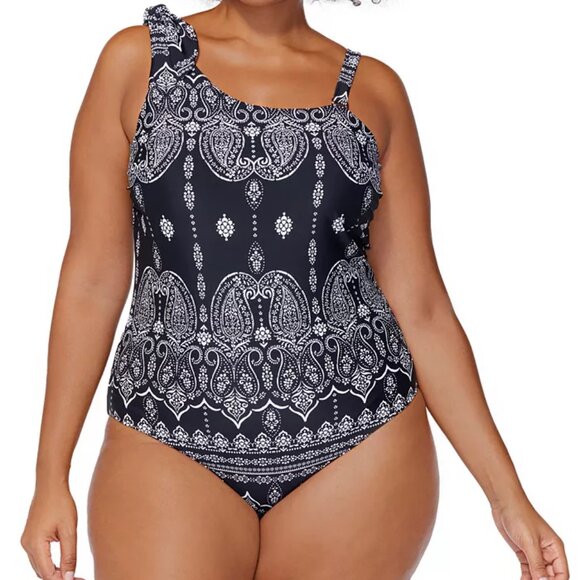 NWT Raisins Curve Marita One-Shoulder Adjustable One Piece Size 18W $100 LLL95 - Picture 3 of 4